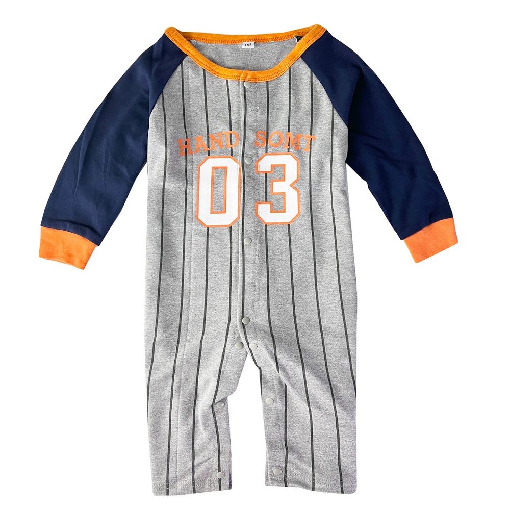 Navy-Grey Baseball Cotton Baby Romper